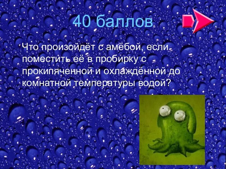 40 баллов Что произойдёт с амёбой, если поместить её в