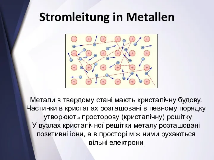 Stromleitung in Metallen Метали в твердому стані мають кристалічну будову.