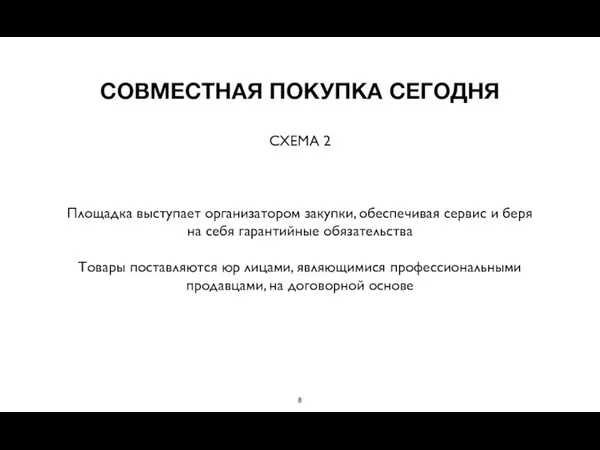 СОВМЕСТНАЯ ПОКУПКА СЕГОДНЯ СХЕМА 2 Площадка выступает организатором закупки, обеспечивая