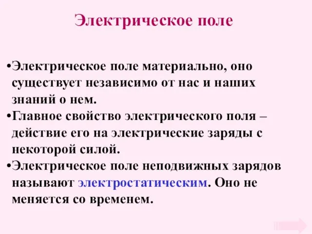 Электрическое поле Электрическое поле материально, оно существует независимо от нас