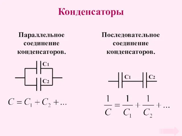 Конденсаторы Параллельное соединение конденсаторов. Последовательное соединение конденсаторов.