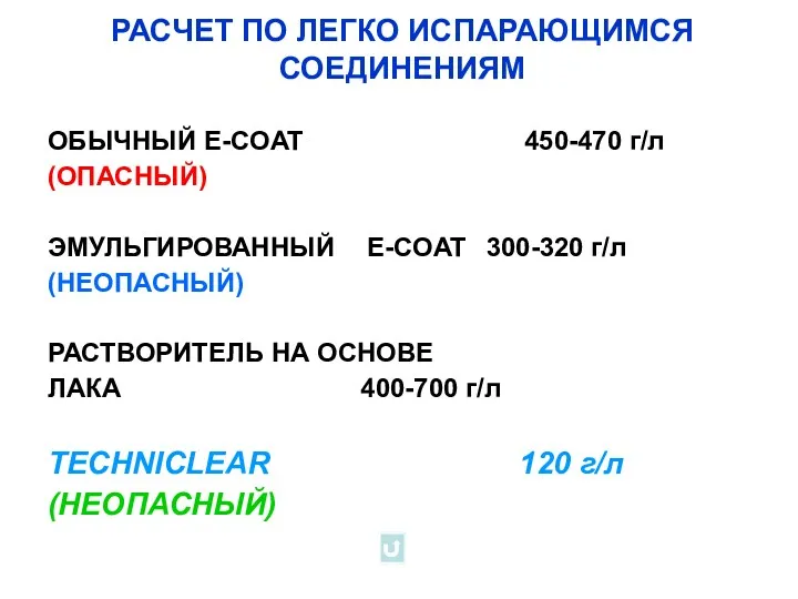 РАСЧЕТ ПО ЛЕГКО ИСПАРАЮЩИМСЯ СОЕДИНЕНИЯМ ОБЫЧНЫЙ E-COAT 450-470 г/л (ОПАСНЫЙ)