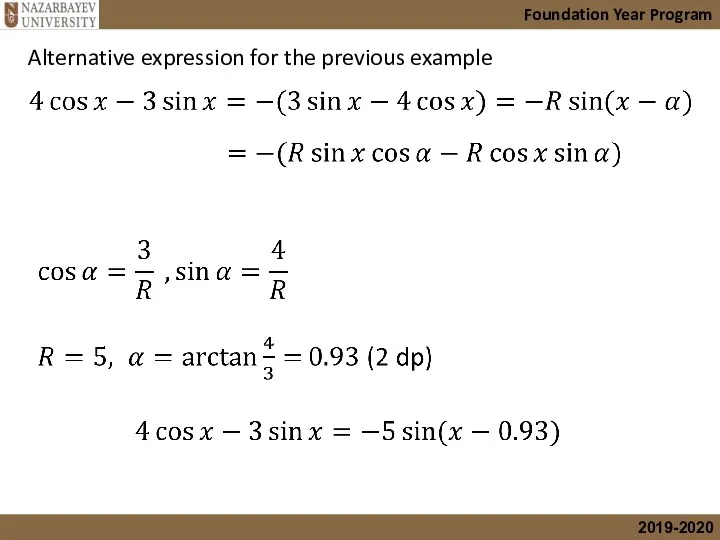 Foundation Year Program Alternative expression for the previous example