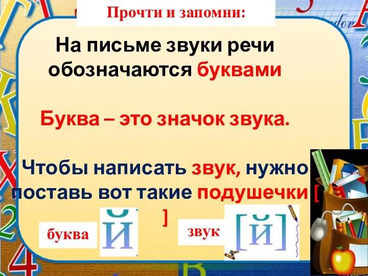 На письме звуки речи обозначаются буквами Буква – это значок