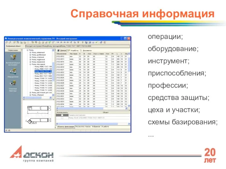 Справочная информация операции; оборудование; инструмент; приспособления; профессии; средства защиты; цеха и участки; схемы базирования; ...