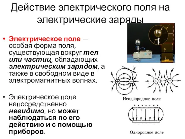 Действие электрического поля на электрические заряды Электрическое поле — особая