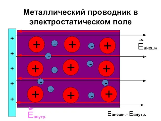 Металлический проводник в электростатическом поле + + + + +