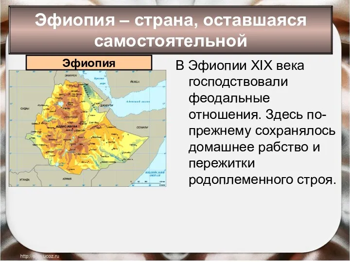 Эфиопия – страна, оставшаяся самостоятельной В Эфиопии XIX века господствовали