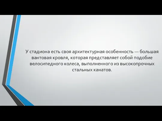 У стадиона есть своя архитектурная особенность — большая вантовая кровля,