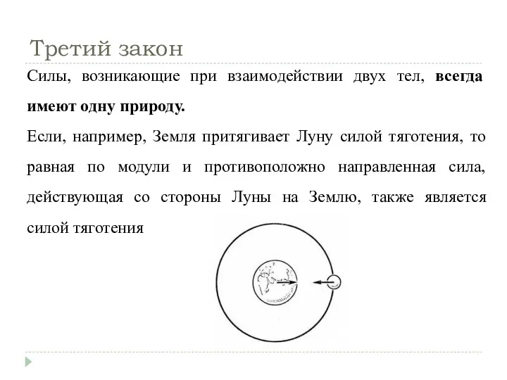 Третий закон Силы, возникающие при взаимодействии двух тел, всегда имеют