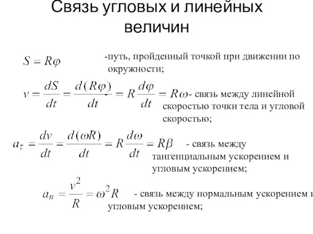 Связь угловых и линейных величин путь, пройденный точкой при движении