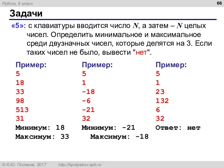 Задачи «5»: с клавиатуры вводится число N, а затем –