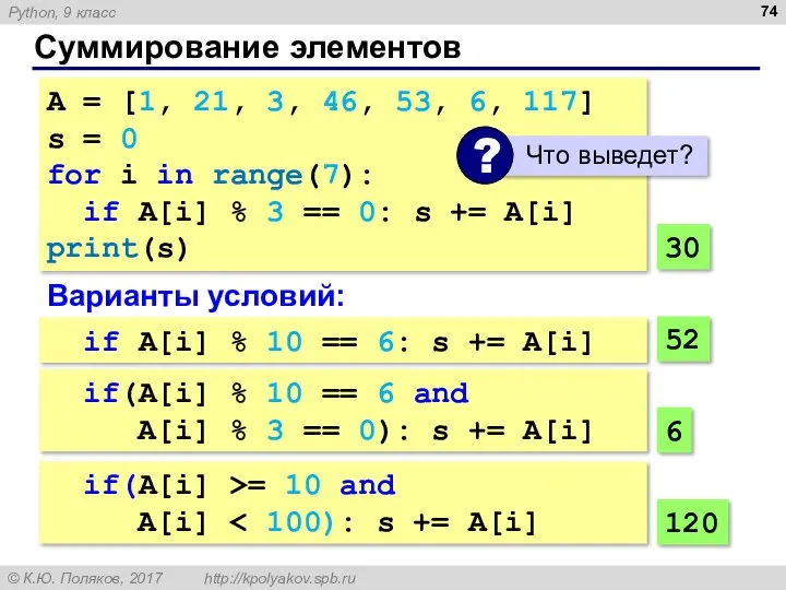 Суммирование элементов A = [1, 21, 3, 46, 53, 6,