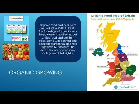 ORGANIC GROWING Organic food and drink sales rose by 9.5% in 2018, to