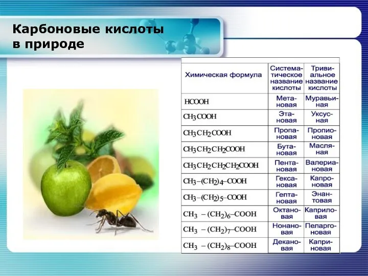 Карбоновые кислоты в природе