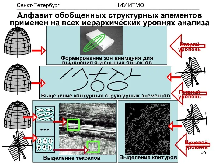 Выделение текселов Выделение контуров Выделение контурных структурных элементов Формирование зон