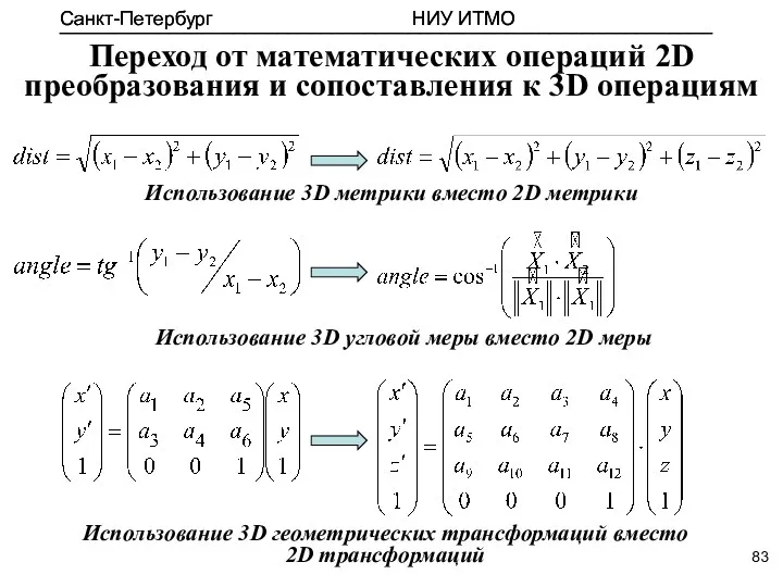 Санкт-Петербург НИУ ИТМО ____________________________________________________________ Использование 3D метрики вместо 2D метрики