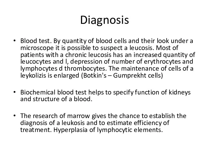 Diagnosis Blood test. By quantity of blood cells and their look under a