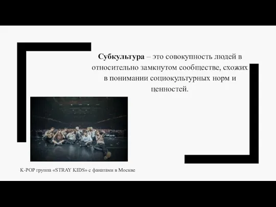 Субкультура – это совокупность людей в относительно замкнутом сообществе, схожих