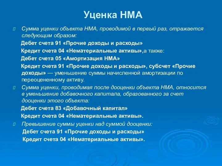 Уценка НМА Сумма уценки объекта НМА, проводимой в первый раз,