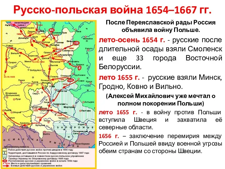 Русско-польская война 1654–1667 гг. После Переяславской рады Россия объявила войну