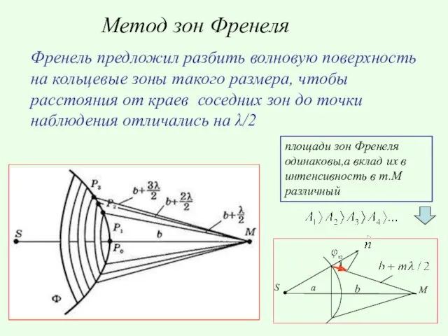 Френель предложил разбить волновую поверхность на кольцевые зоны такого размера,