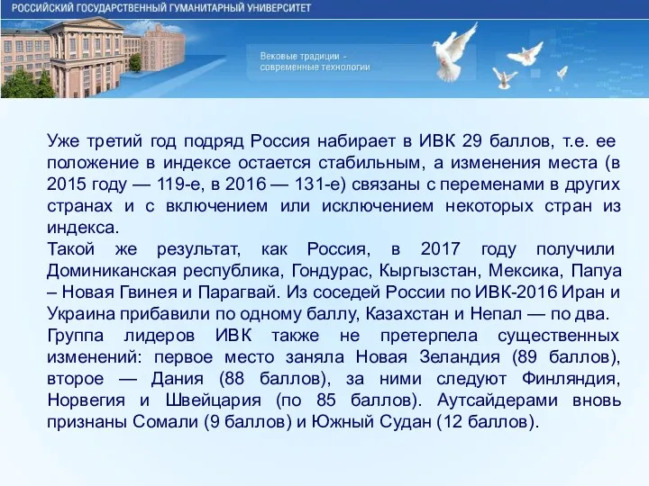 Уже третий год подряд Россия набирает в ИВК 29 баллов,