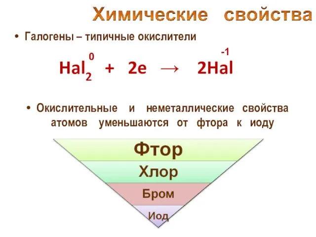 Галогены – типичные окислители Hal2 + 2e → 2Hal -1