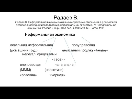 Радаев В. Радаев В. Неформальная экономика и внеконтрактные отношения в