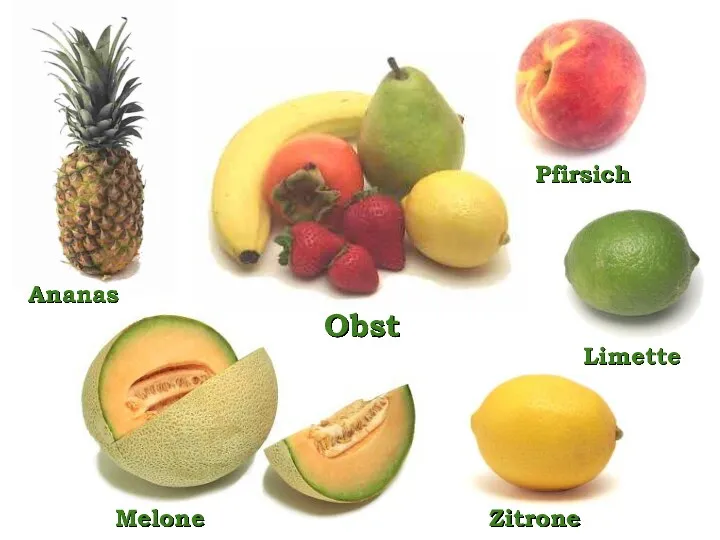 Melone Zitrone Limette Obst Ananas Pfirsich