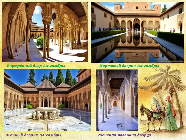 Внутренний двор Альгамбры Миртовый дворик Альгамбры Львиный дворик Альгамбры Женская половина дворца