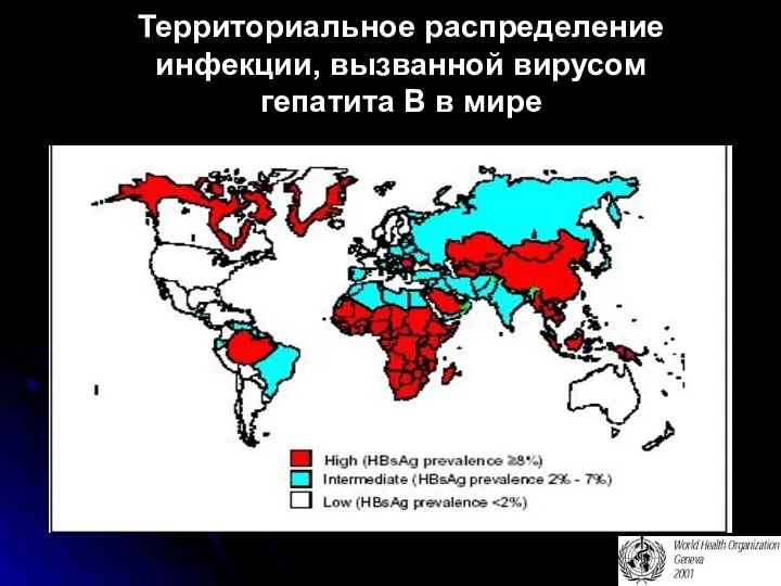 Территориальное распределение инфекции, вызванной вирусом гепатита В в мире