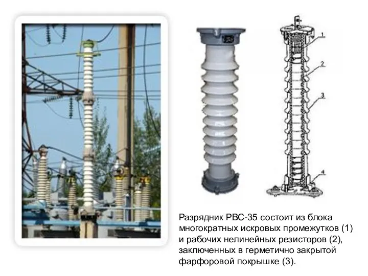 Разрядник РВС-35 состоит из блока многократных искровых промежутков (1) и