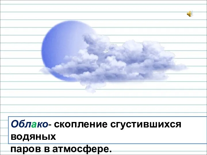 Облако- скопление сгустившихся водяных паров в атмосфере.