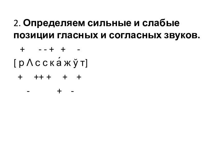 2. Определяем сильные и слабые позиции гласных и согласных звуков.