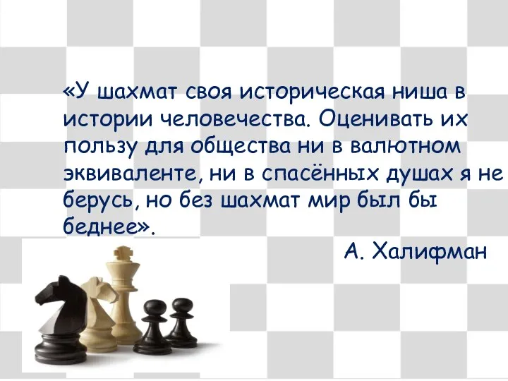 «У шахмат своя историческая ниша в истории человечества. Оценивать их