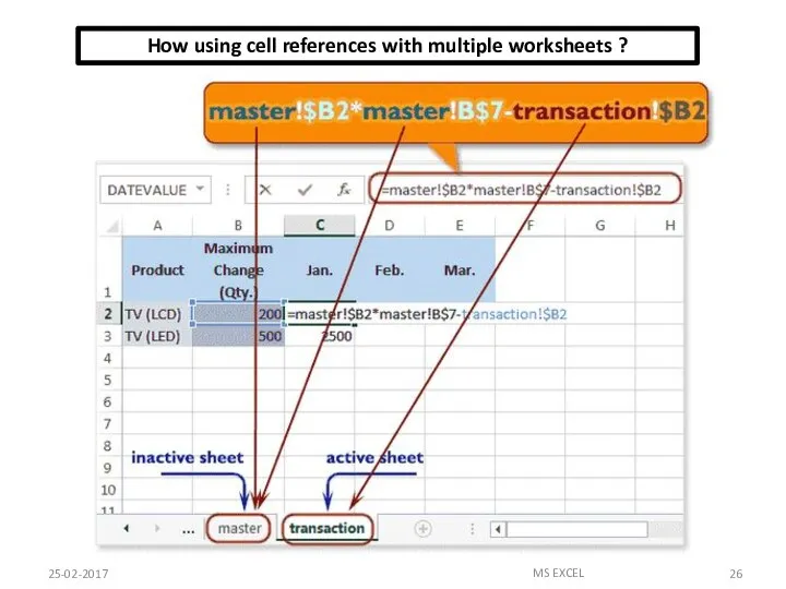 How using cell references with multiple worksheets ? 25-02-2017 MS EXCEL