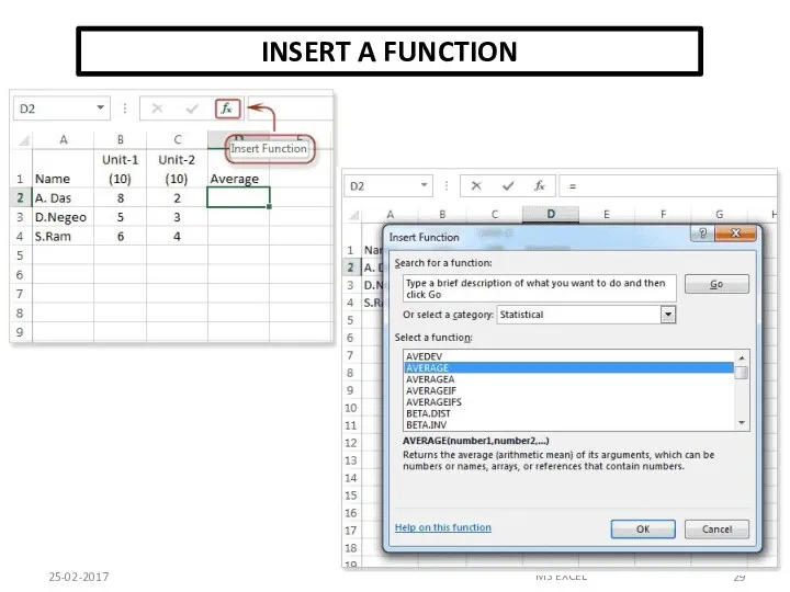 INSERT A FUNCTION 25-02-2017 MS EXCEL