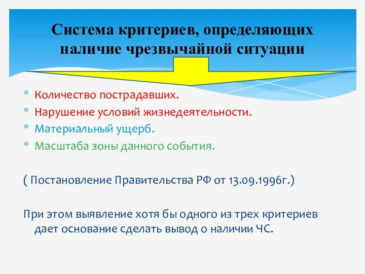 Количество пострадавших. Нарушение условий жизнедеятельности. Материальный ущерб. Масштаба зоны данного