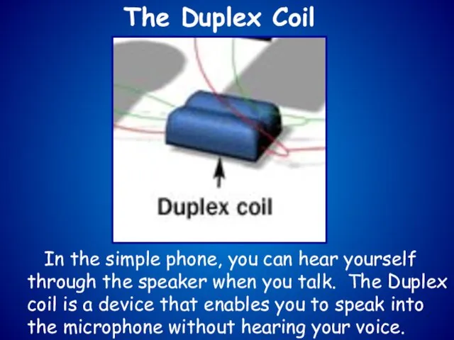 The Duplex Coil In the simple phone, you can hear yourself through the