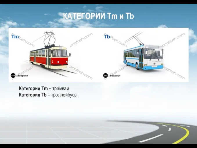 КАТЕГОРИИ Tm и Tb Категория Tm – трамваи Категория Tb – троллейбусы