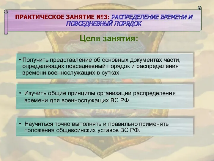 Цели занятия: Получить представление об основных документах части, определяющих повседневный