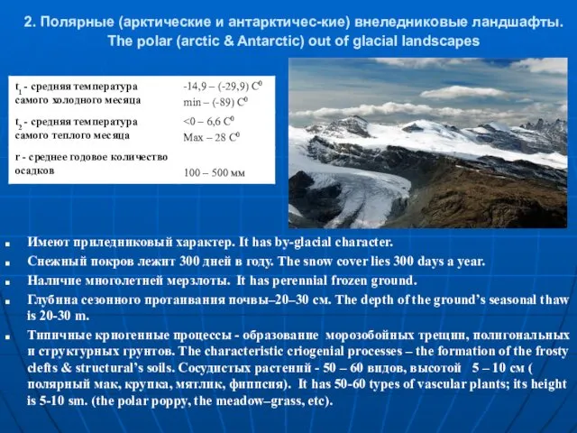 2. Полярные (арктические и антарктичес-кие) внеледниковые ландшафты. The polar (arctic