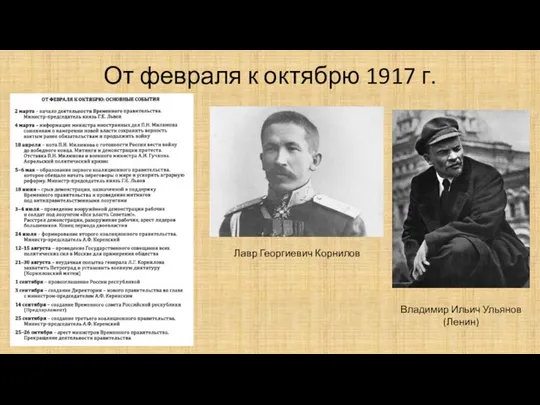 От февраля к октябрю 1917 г. Лавр Георгиевич Корнилов Владимир Ильич Ульянов (Ленин)