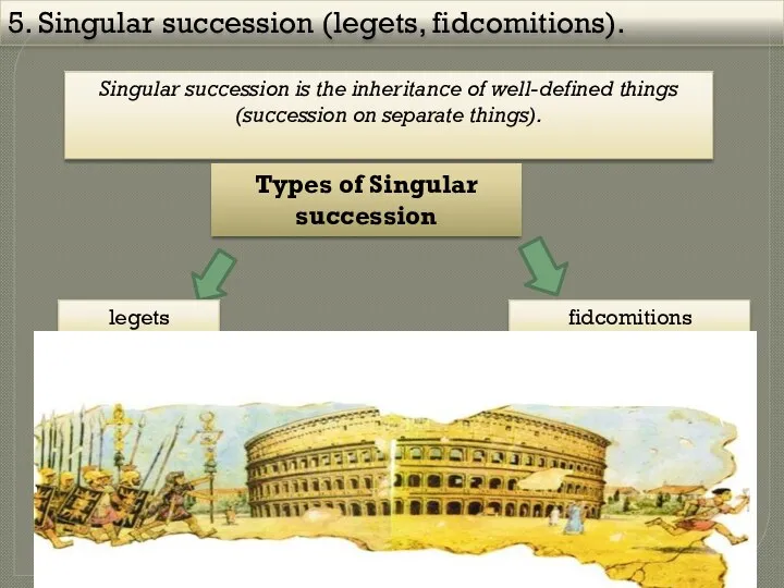 5. Singular succession (legets, fidcomitions). Singular succession is the inheritance of well-defined things