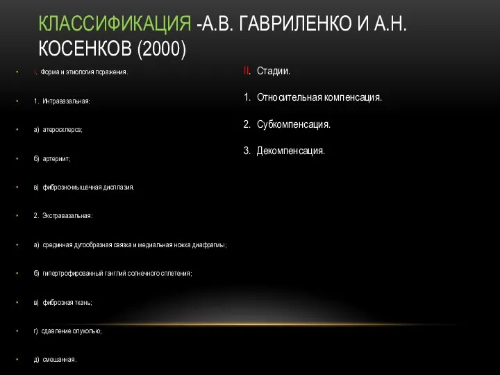 КЛАССИФИКАЦИЯ -А.В. ГАВРИЛЕНКО И А.Н. КОСЕНКОВ (2000) I. Форма и