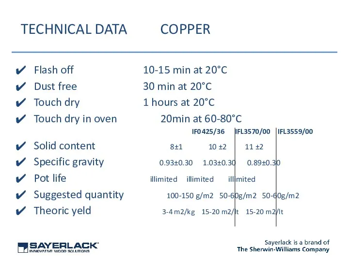 TECHNICAL DATA COPPER Flash off 10-15 min at 20°C Dust
