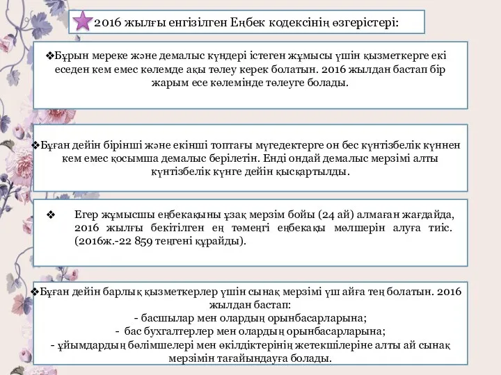 2016 жылғы енгізілген Еңбек кодексінің өзгерістері: Бұрын мереке және демалыс