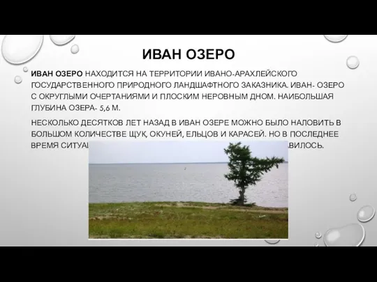 ИВАН ОЗЕРО ИВАН ОЗЕРО НАХОДИТСЯ НА ТЕРРИТОРИИ ИВАНО-АРАХЛЕЙСКОГО ГОСУДАРСТВЕННОГО ПРИРОДНОГО