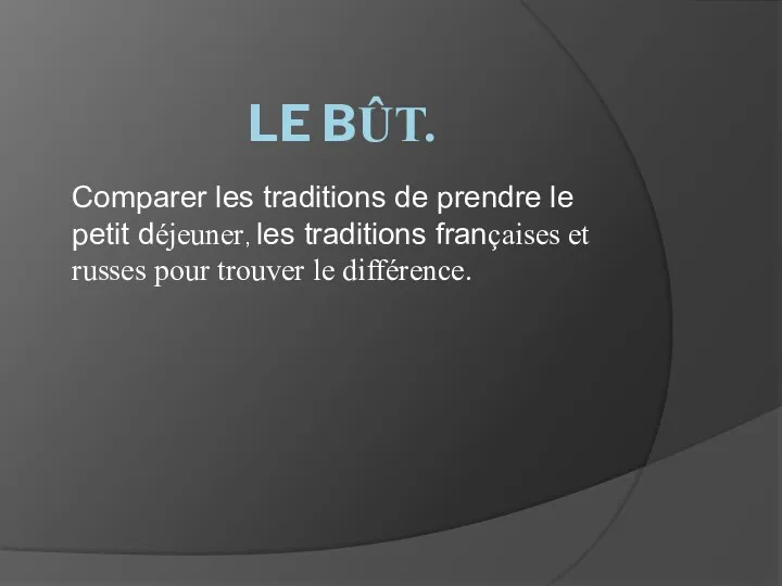 LE BÛT. Comparer les traditions de prendre le petit déjeuner,